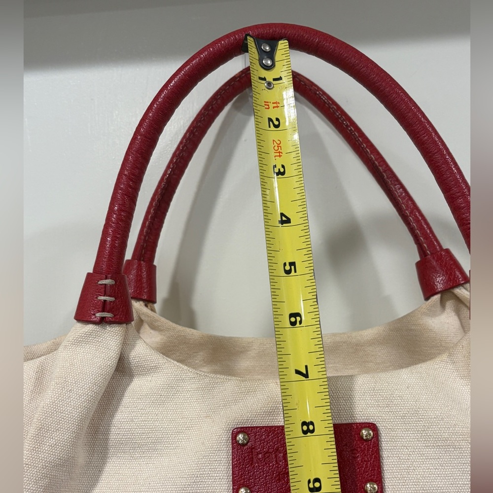 Kate Spade Red Leather & Cream Canvas Kent Stevie Shoulder Bag Satchel Sample - Picture 10 of 16